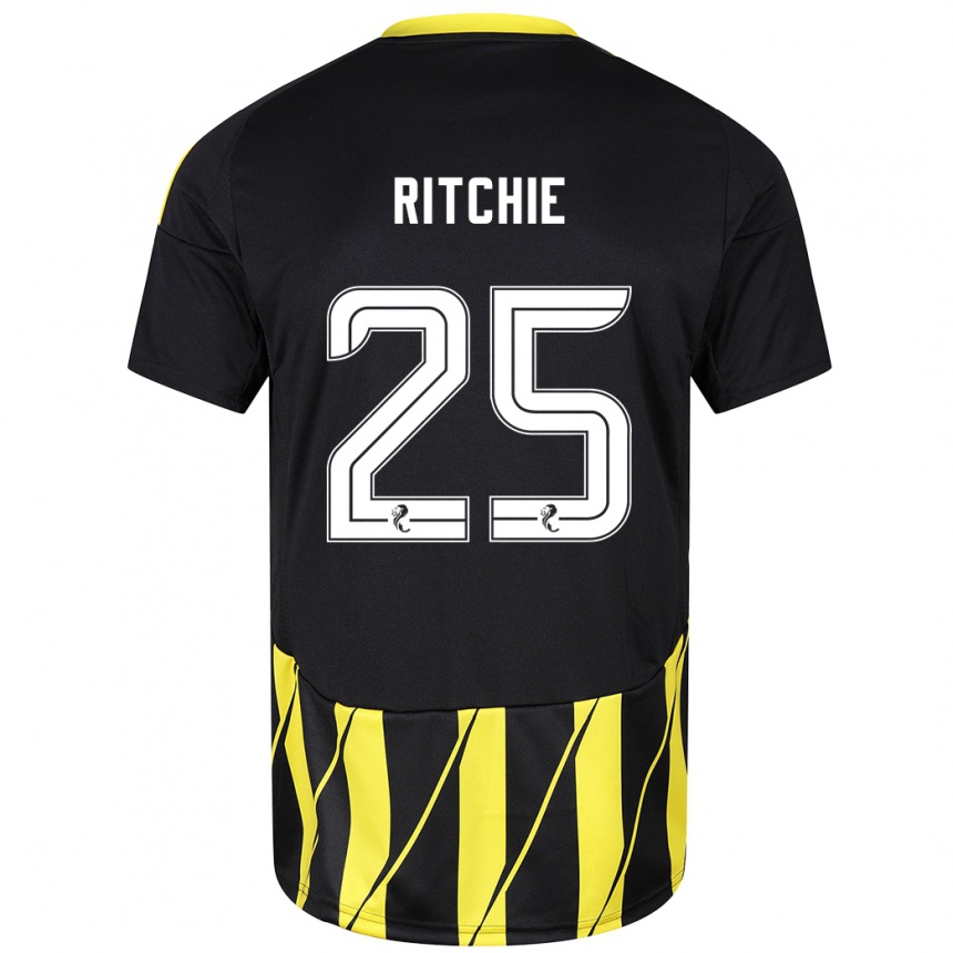 Kids Football Tom Ritchie #25 Black Yellow Away Jersey 2024/25 T-Shirt Nz