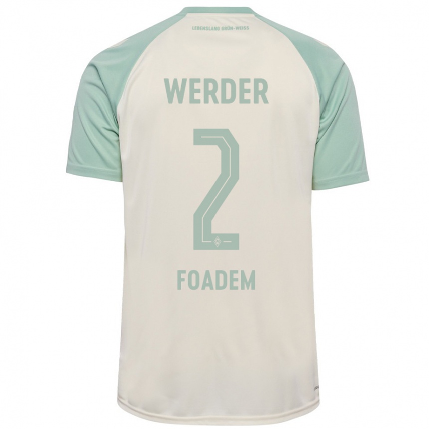 Kids Football Yann Styve Tchouambou Foadem #2 Off-White Light Green Away Jersey 2024/25 T-Shirt Nz