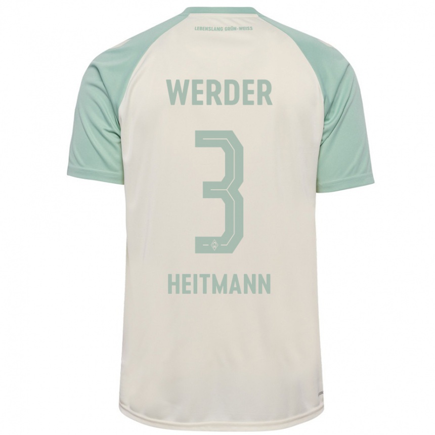 Kids Football Mats Heitmann #3 Off-White Light Green Away Jersey 2024/25 T-Shirt Nz