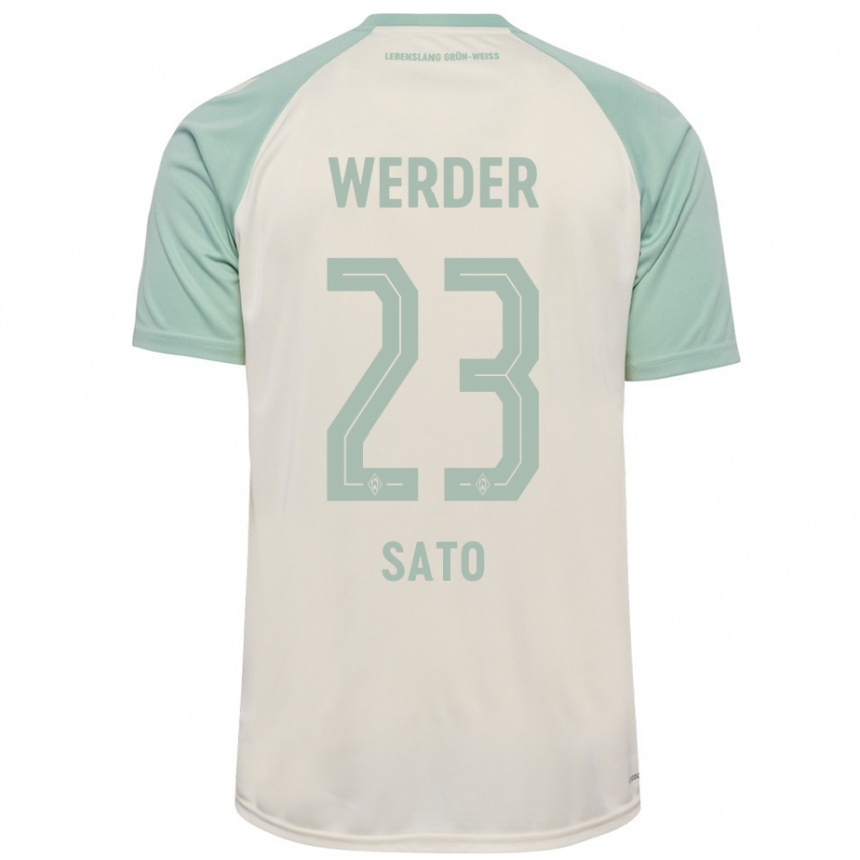 Kids Football Kein Sato #23 Off-White Light Green Away Jersey 2024/25 T-Shirt Nz