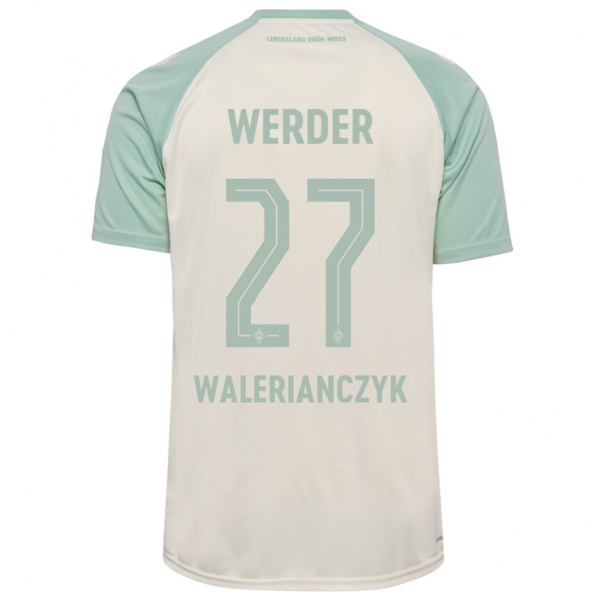 Kids Football Dennis Walerianczyk #27 Off-White Light Green Away Jersey 2024/25 T-Shirt Nz