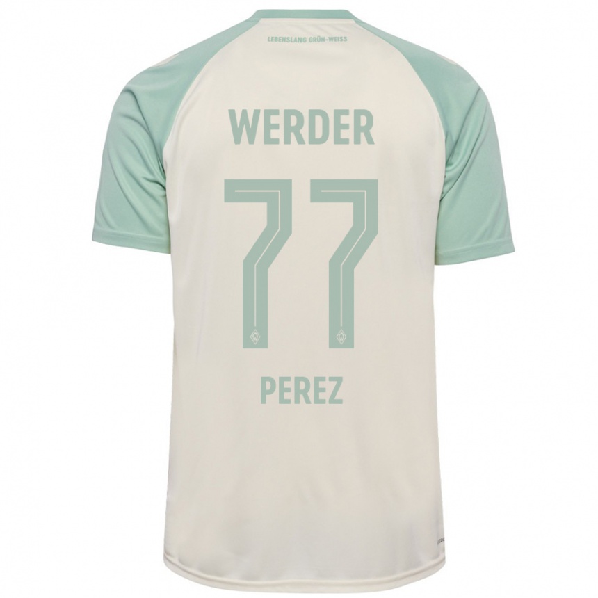 Kids Football Catalina Pérez Jaramillo #77 Off-White Light Green Away Jersey 2024/25 T-Shirt Nz