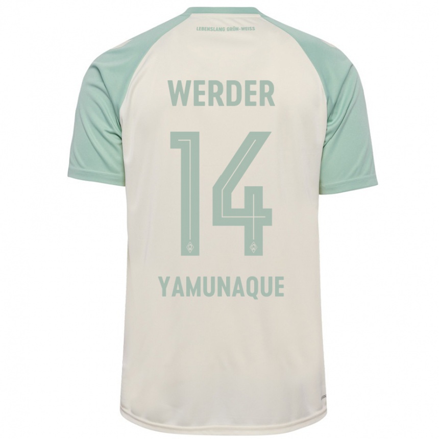 Kids Football Rafael Pascual Ramirez Yamunaque #14 Off-White Light Green Away Jersey 2024/25 T-Shirt Nz