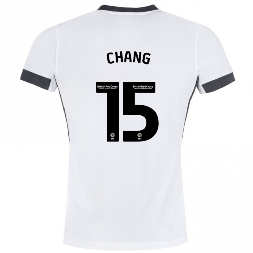 Kids Football Alfie Chang #15 White Black Away Jersey 2024/25 T-Shirt Nz