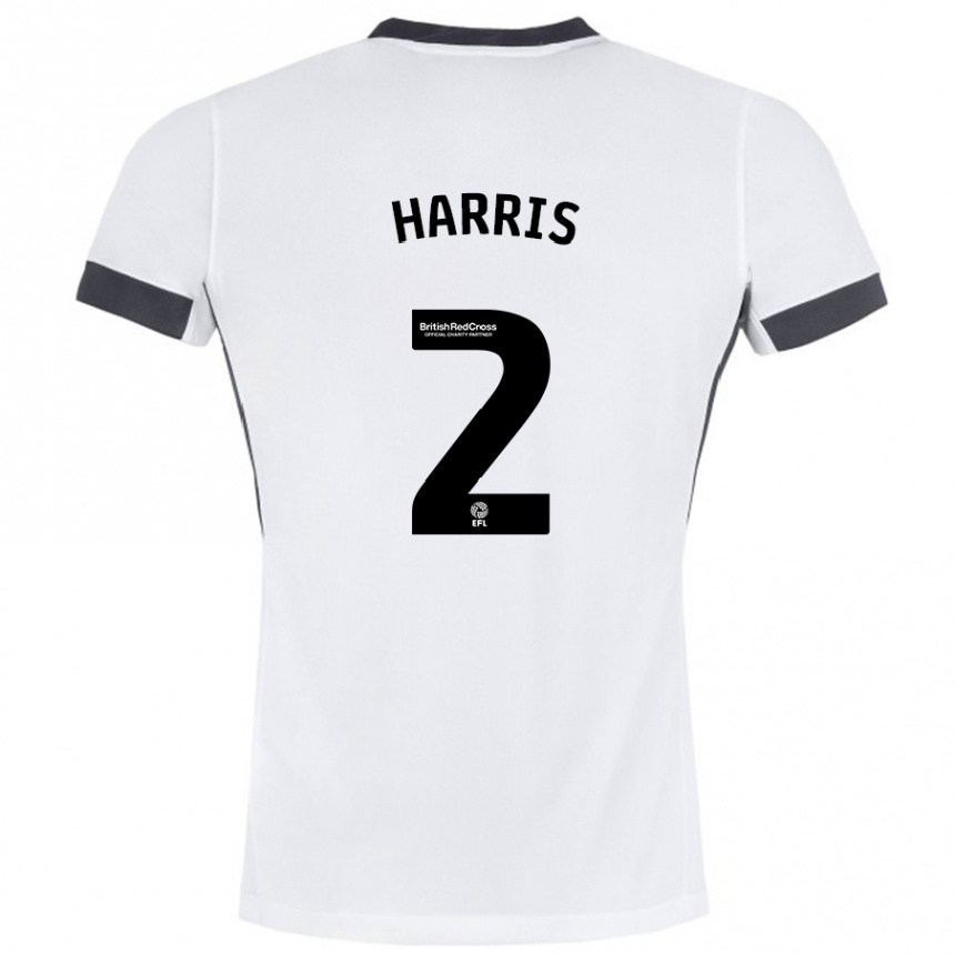 Kids Football Martha Harris #2 White Black Away Jersey 2024/25 T-Shirt Nz