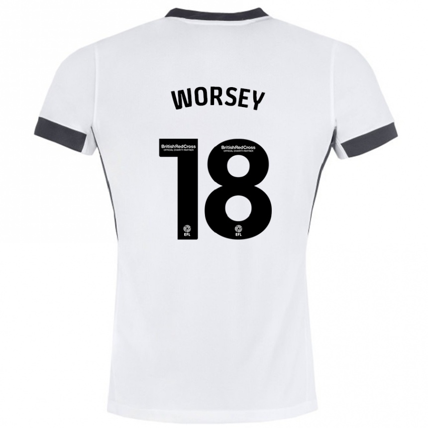 Kids Football Louanne Worsey #18 White Black Away Jersey 2024/25 T-Shirt Nz