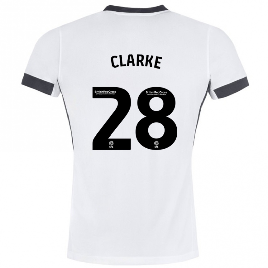 Kids Football Charlotte Clarke #28 White Black Away Jersey 2024/25 T-Shirt Nz