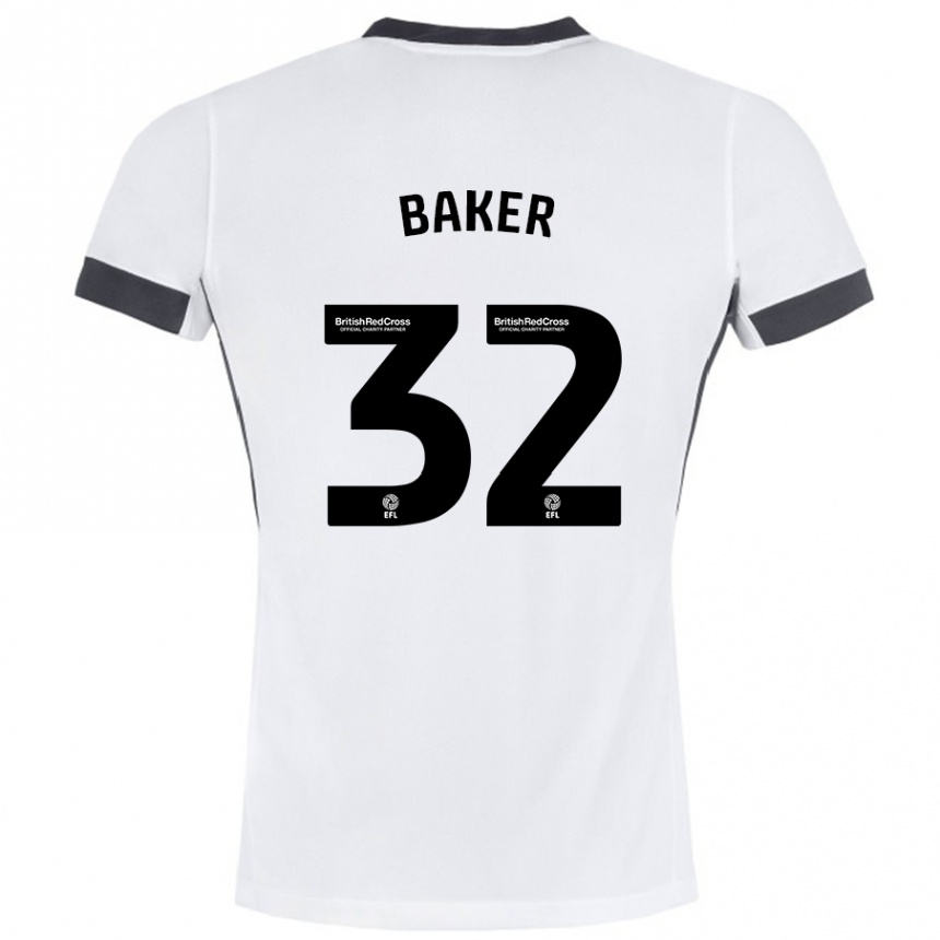 Kids Football Ava Baker #32 White Black Away Jersey 2024/25 T-Shirt Nz