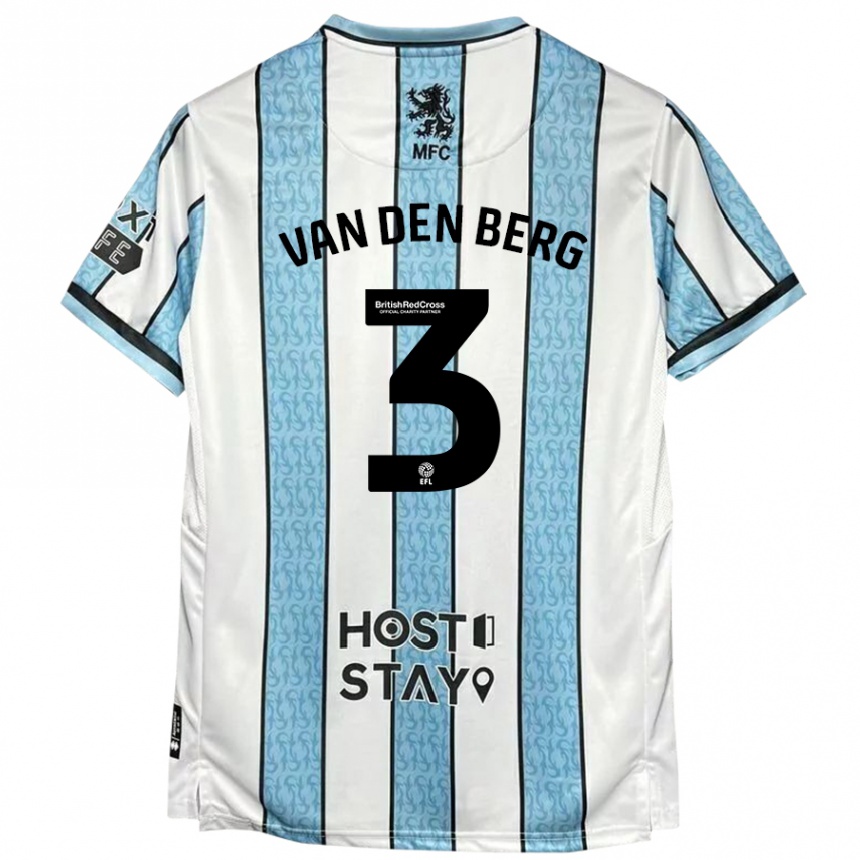 Kids Football Rav Van Den Berg #3 White Blue Away Jersey 2024/25 T-Shirt Nz