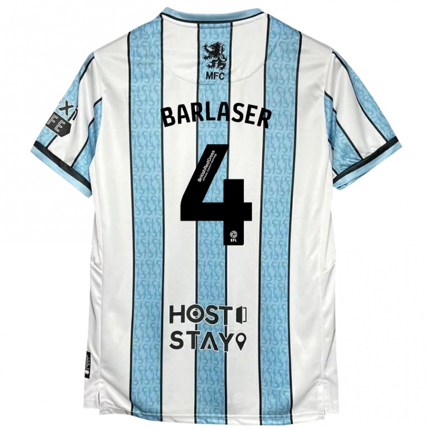 Kids Football Dan Barlaser #4 White Blue Away Jersey 2024/25 T-Shirt Nz