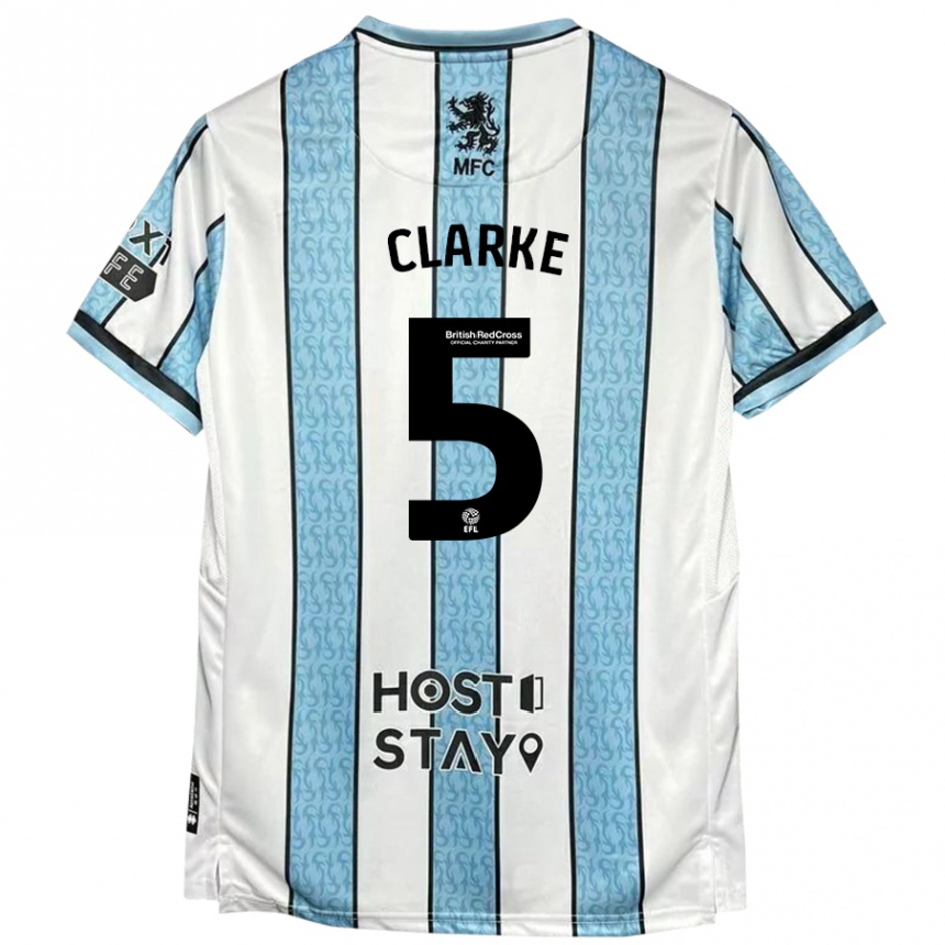 Kids Football Matt Clarke #5 White Blue Away Jersey 2024/25 T-Shirt Nz