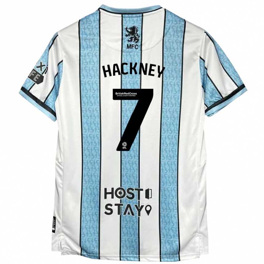 Kids Football Hayden Hackney #7 White Blue Away Jersey 2024/25 T-Shirt Nz