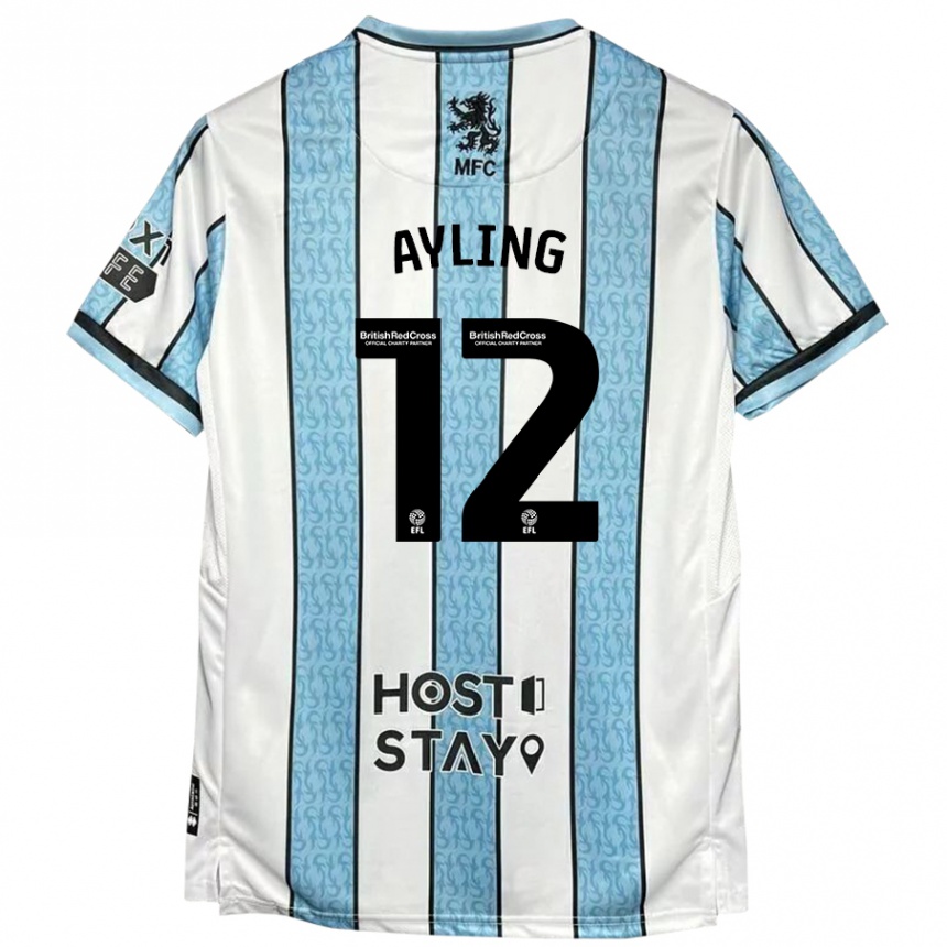 Kids Football Luke Ayling #12 White Blue Away Jersey 2024/25 T-Shirt Nz