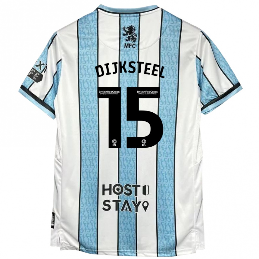 Kids Football Anfernee Dijksteel #15 White Blue Away Jersey 2024/25 T-Shirt Nz