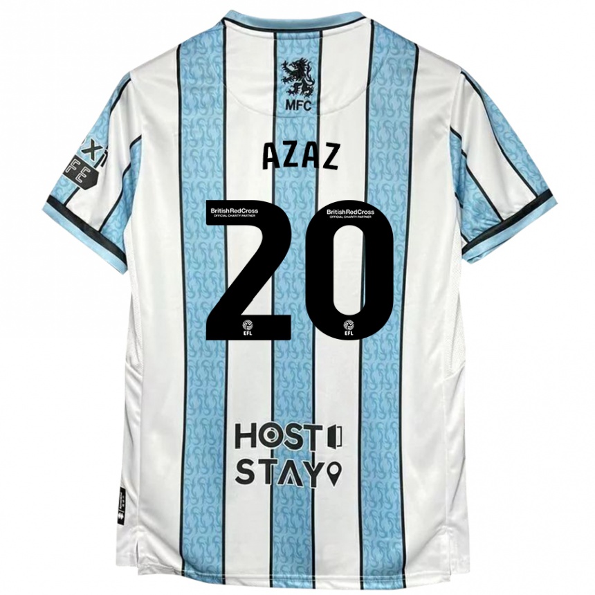 Kids Football Finn Azaz #20 White Blue Away Jersey 2024/25 T-Shirt Nz