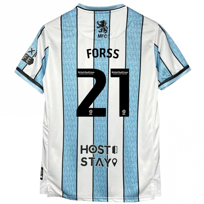 Kids Football Marcus Forss #21 White Blue Away Jersey 2024/25 T-Shirt Nz