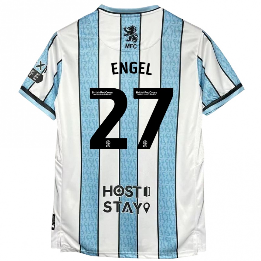 Kids Football Lukas Engel #27 White Blue Away Jersey 2024/25 T-Shirt Nz