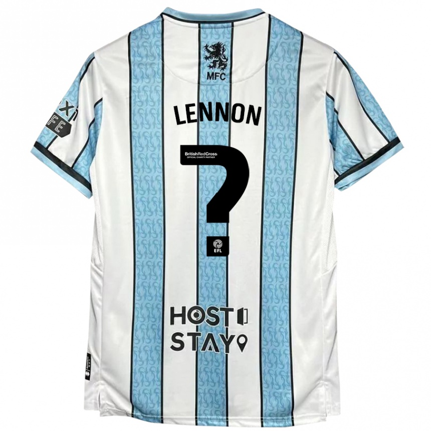 Kids Football Charlie Lennon #0 White Blue Away Jersey 2024/25 T-Shirt Nz