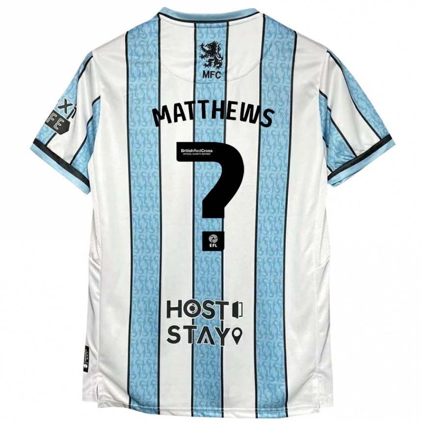 Kids Football Ajay Matthews #0 White Blue Away Jersey 2024/25 T-Shirt Nz