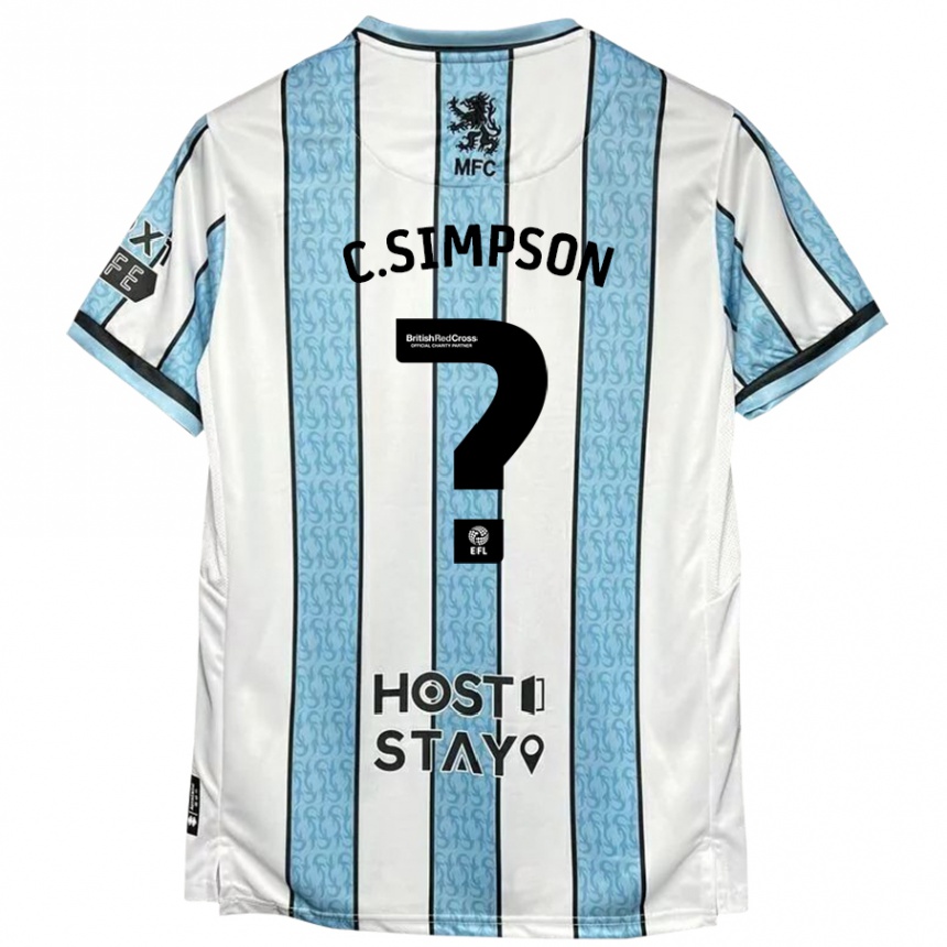 Kids Football Cameron Simpson #0 White Blue Away Jersey 2024/25 T-Shirt Nz