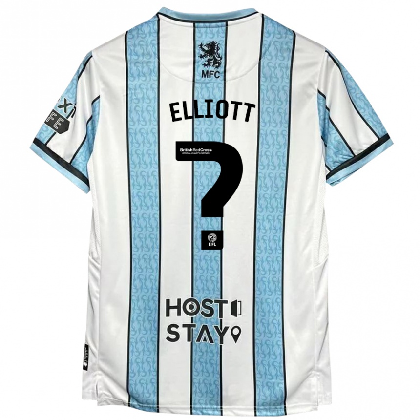 Kids Football Felix Elliott #0 White Blue Away Jersey 2024/25 T-Shirt Nz