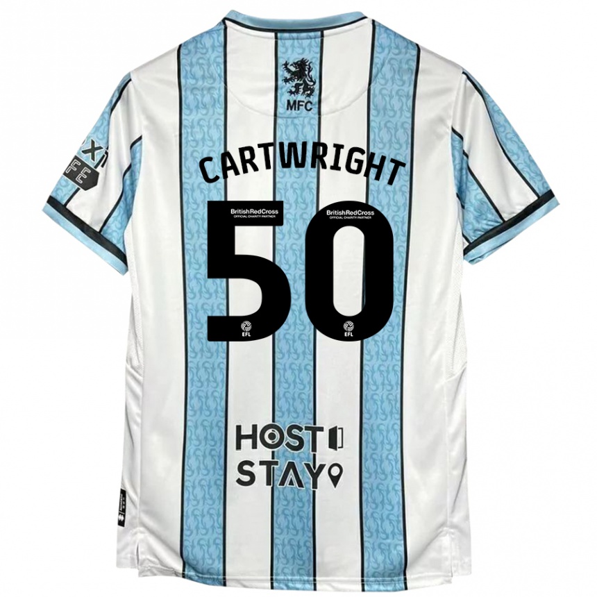 Kids Football Fin Cartwright #50 White Blue Away Jersey 2024/25 T-Shirt Nz