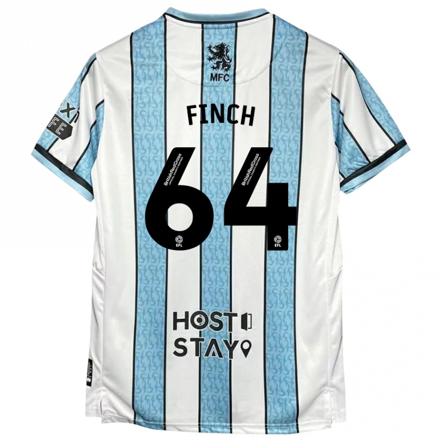 Kids Football Sonny Finch #64 White Blue Away Jersey 2024/25 T-Shirt Nz