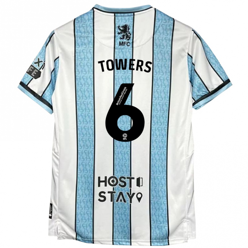 Kids Football Abby Towers #6 White Blue Away Jersey 2024/25 T-Shirt Nz