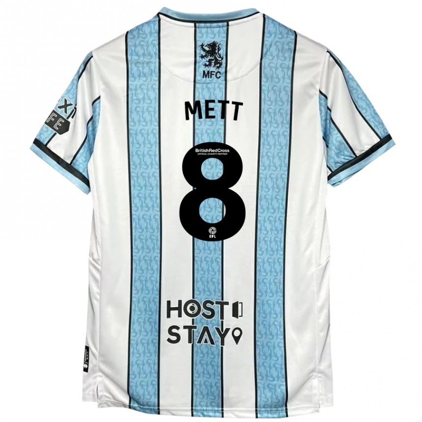 Kids Football Jessica Mett #8 White Blue Away Jersey 2024/25 T-Shirt Nz