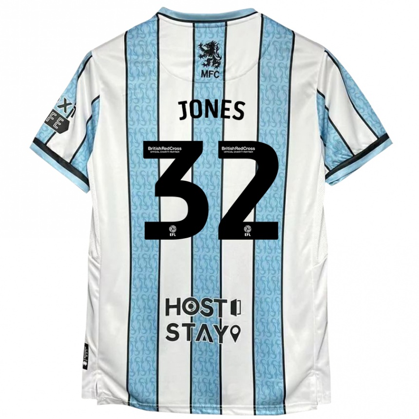 Kids Football Jamie Jones #32 White Blue Away Jersey 2024/25 T-Shirt Nz