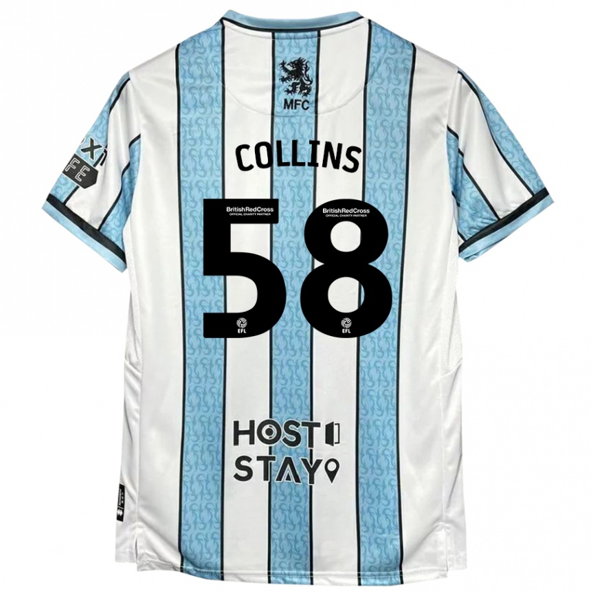 Kids Football Sam Collins #58 White Blue Away Jersey 2024/25 T-Shirt Nz