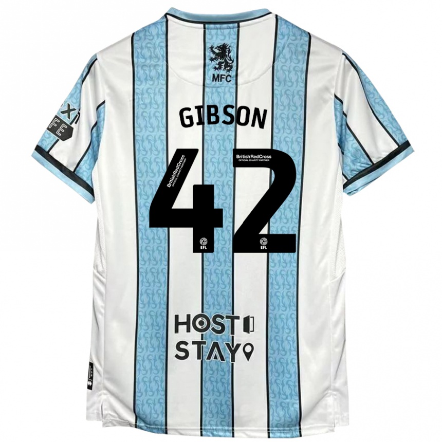 Kids Football Joseph Gibson #42 White Blue Away Jersey 2024/25 T-Shirt Nz