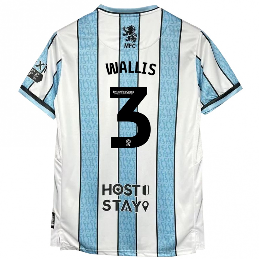 Kids Football Emma Wallis #3 White Blue Away Jersey 2024/25 T-Shirt Nz