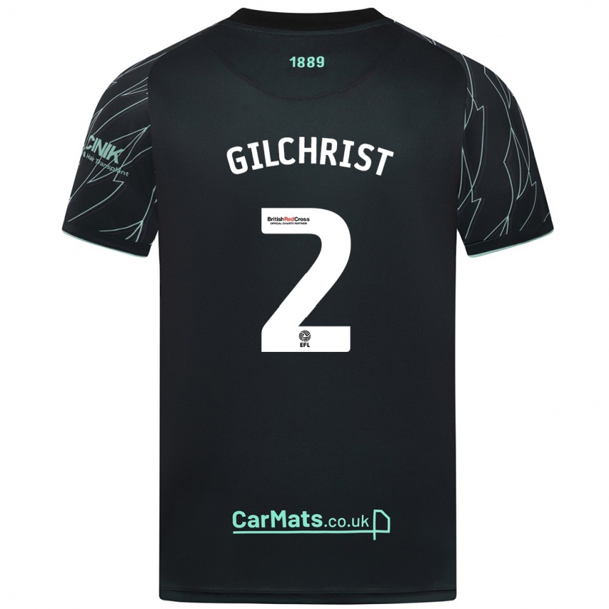 Kids Football Alfie Gilchrist #2 Black Green Away Jersey 2024/25 T-Shirt Nz