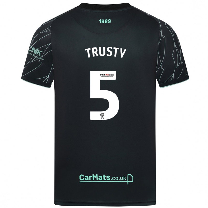 Kids Football Auston Trusty #5 Black Green Away Jersey 2024/25 T-Shirt Nz