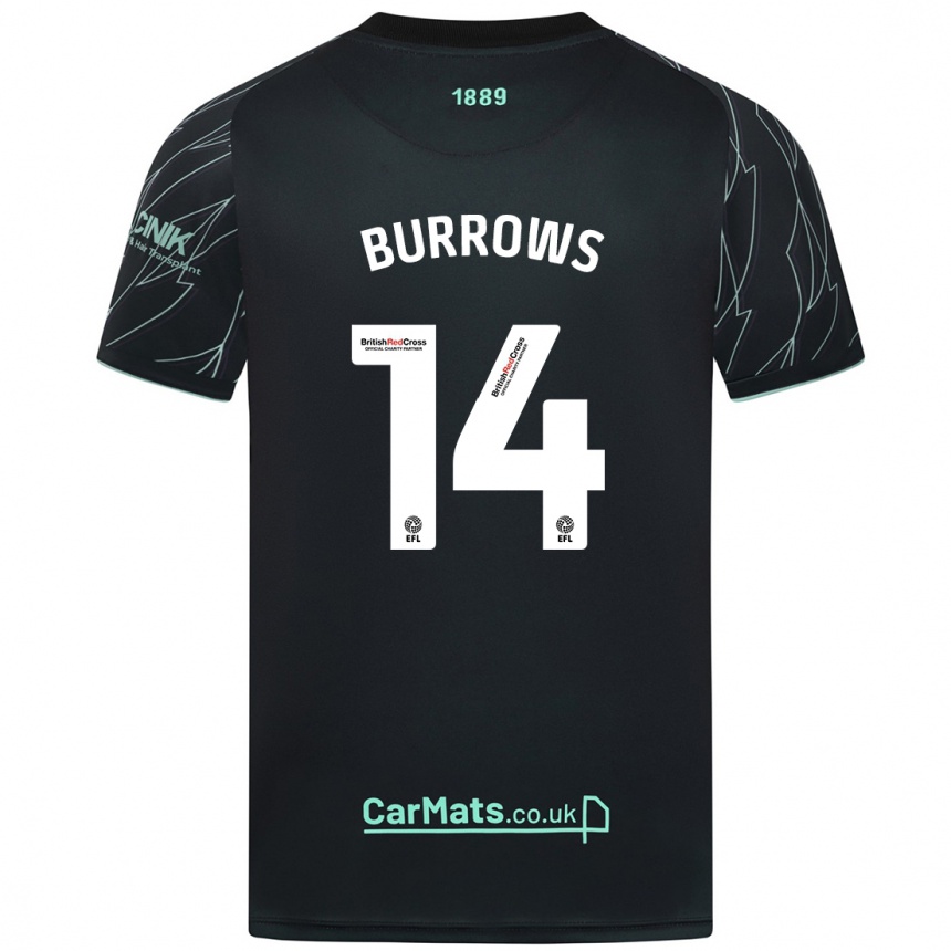 Kids Football Harrison Burrows #14 Black Green Away Jersey 2024/25 T-Shirt Nz