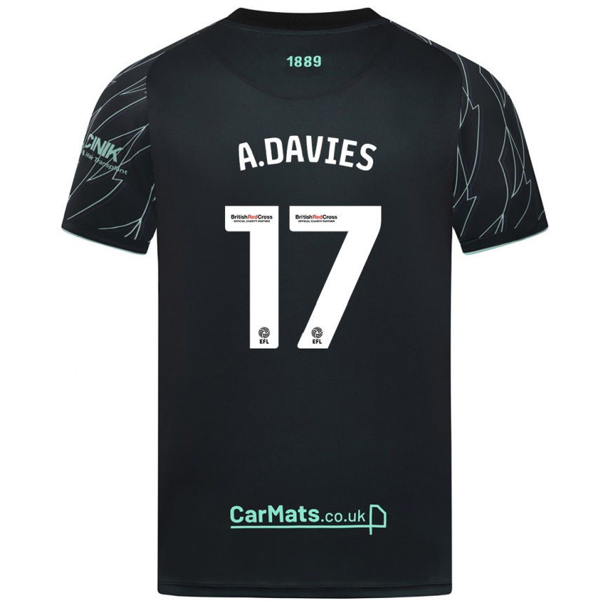 Kids Football Adam Davies #17 Black Green Away Jersey 2024/25 T-Shirt Nz