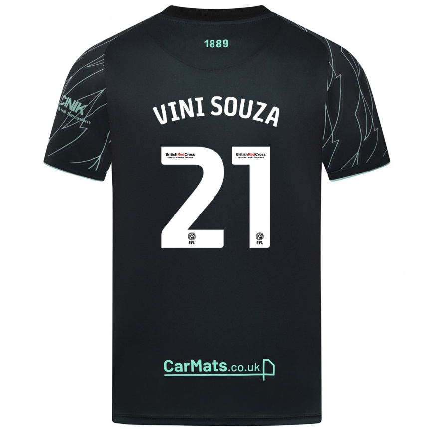 Kids Football Vini Souza #21 Black Green Away Jersey 2024/25 T-Shirt Nz