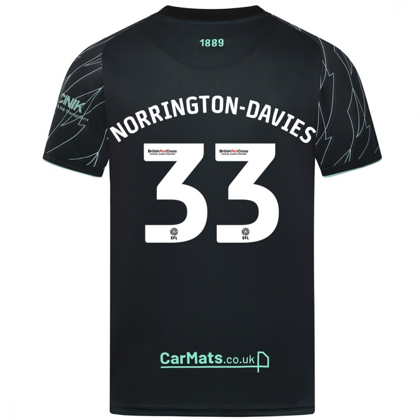 Kids Football Rhys Norrington-Davies #33 Black Green Away Jersey 2024/25 T-Shirt Nz