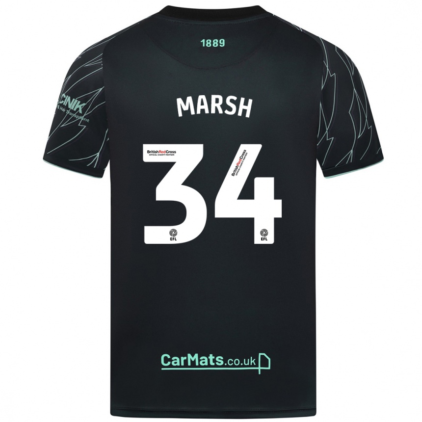 Kids Football Louie Marsh #34 Black Green Away Jersey 2024/25 T-Shirt Nz