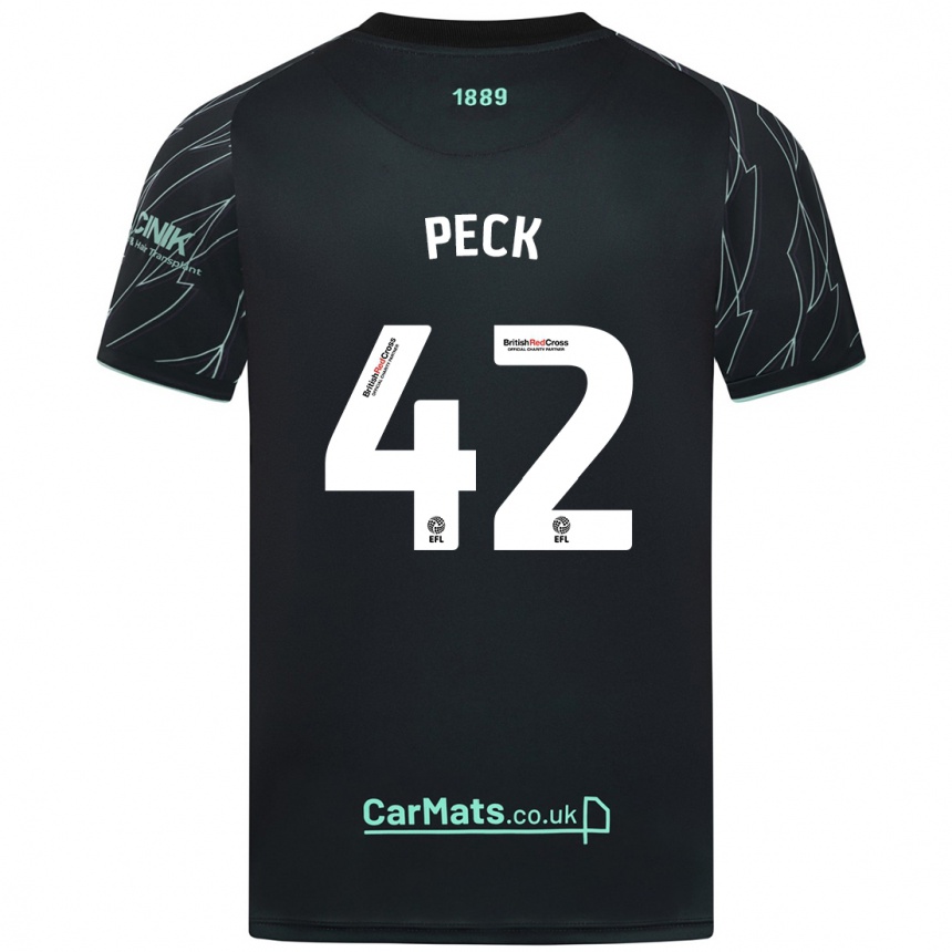 Kids Football Sydie Peck #42 Black Green Away Jersey 2024/25 T-Shirt Nz