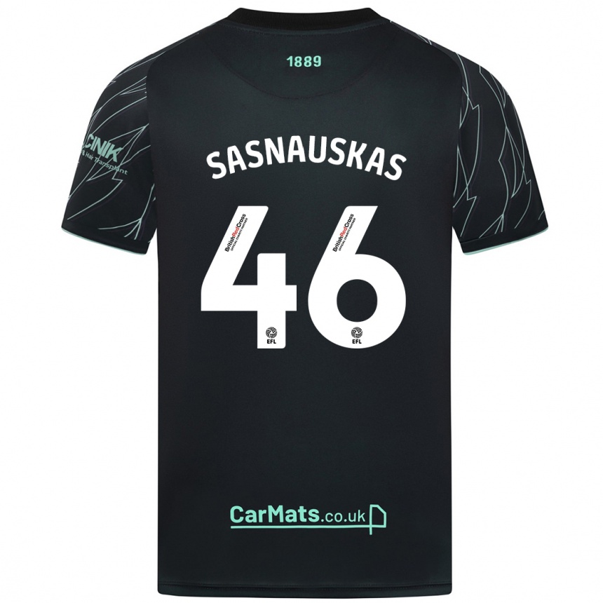 Kids Football Dovydas Sasnauskas #46 Black Green Away Jersey 2024/25 T-Shirt Nz