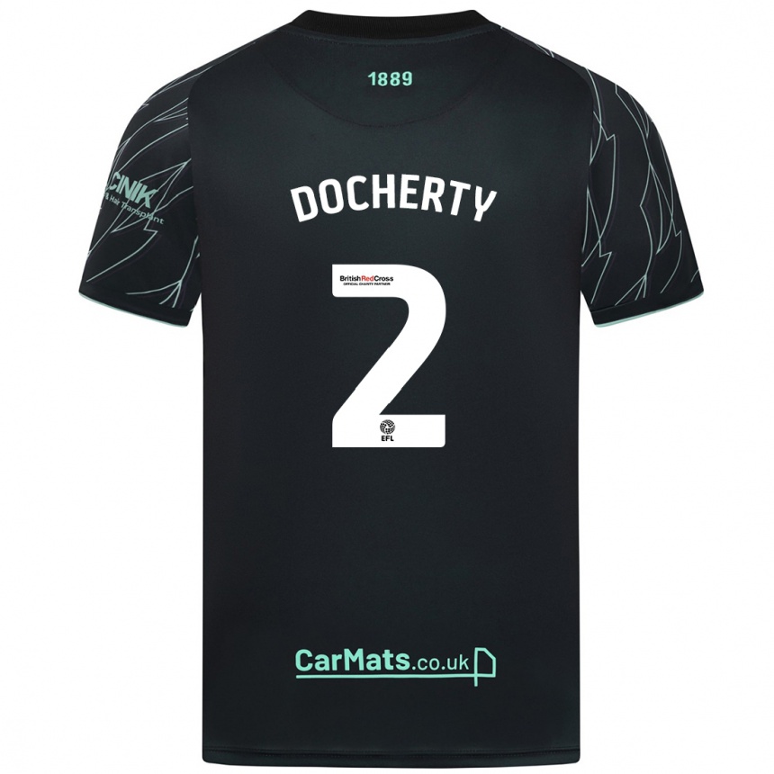 Kids Football Charley Docherty #2 Black Green Away Jersey 2024/25 T-Shirt Nz