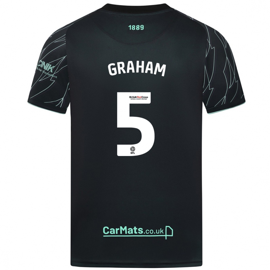 Kids Football Molly Graham #5 Black Green Away Jersey 2024/25 T-Shirt Nz