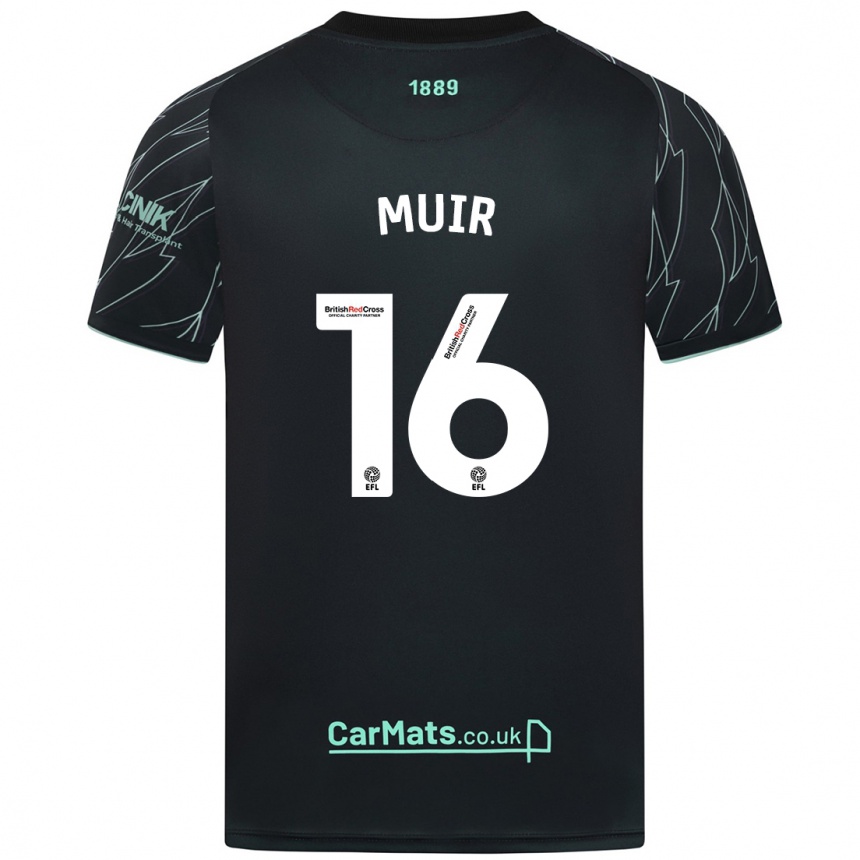 Kids Football Chene Muir #16 Black Green Away Jersey 2024/25 T-Shirt Nz