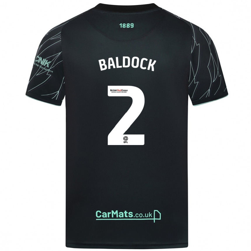 Kids Football George Baldock #2 Black Green Away Jersey 2024/25 T-Shirt Nz