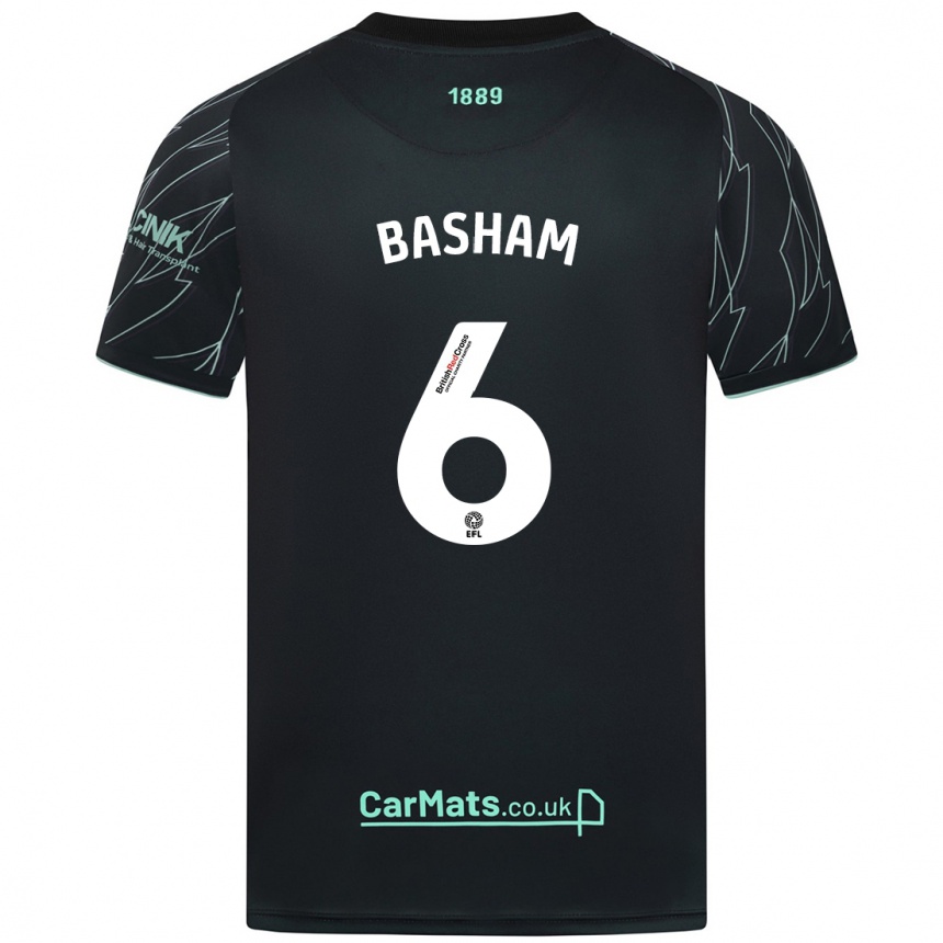 Kids Football Chris Basham #6 Black Green Away Jersey 2024/25 T-Shirt Nz