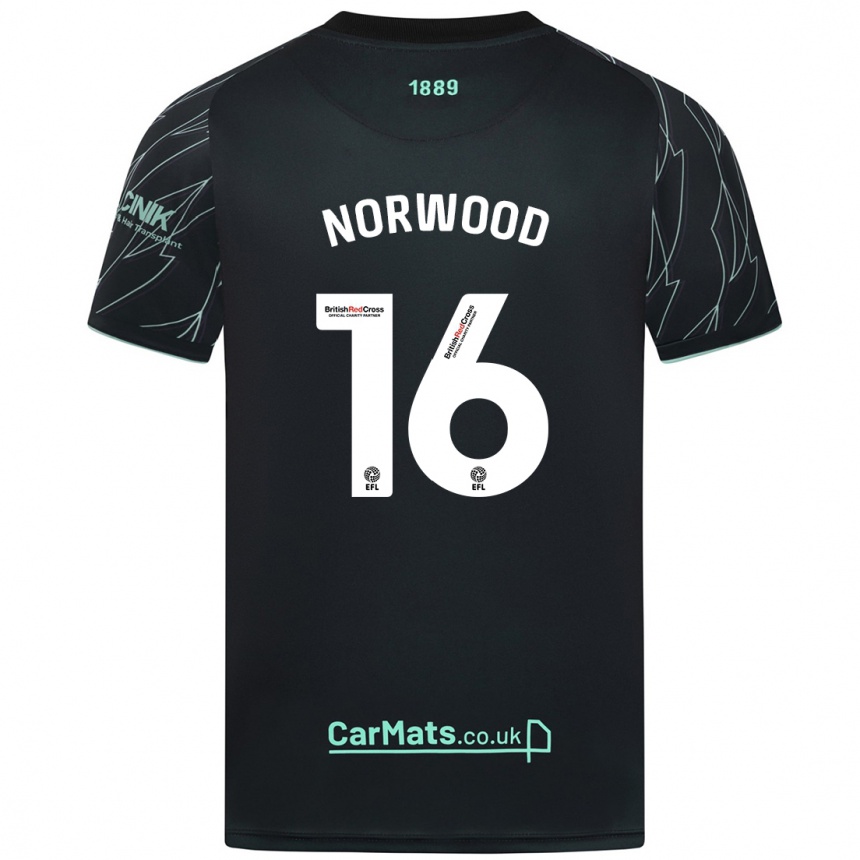 Kids Football Oliver Norwood #16 Black Green Away Jersey 2024/25 T-Shirt Nz