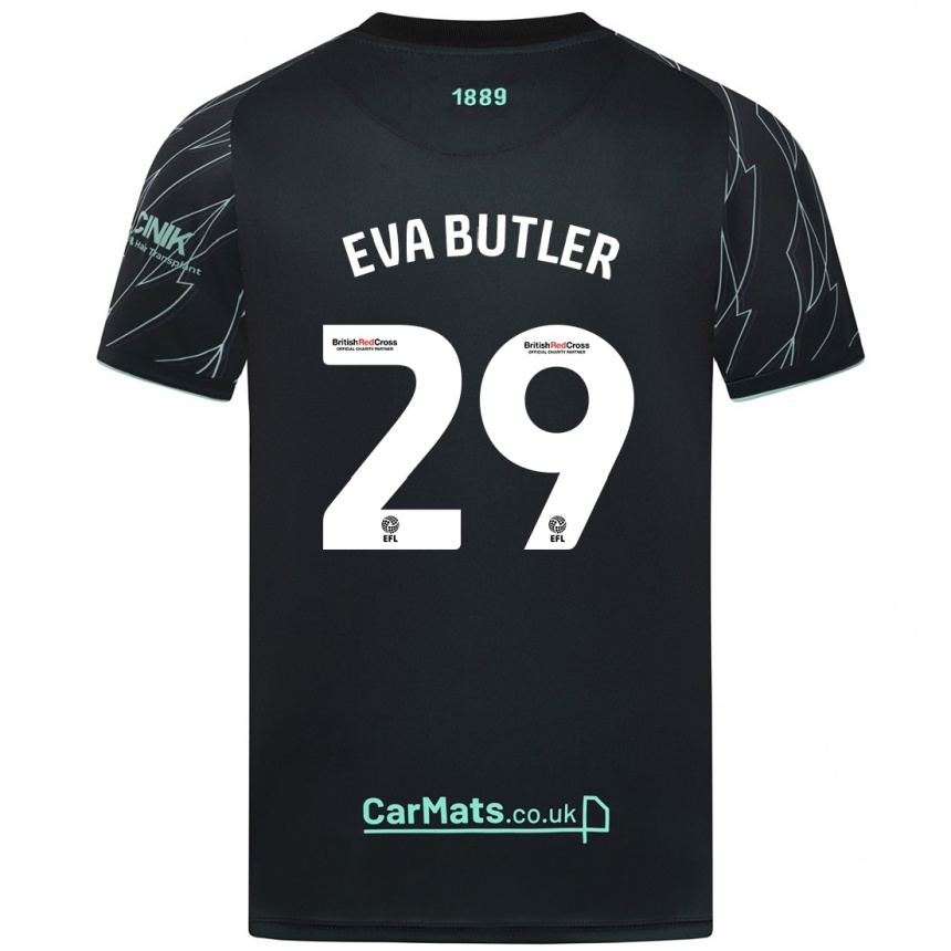 Kids Football Eva Butler #29 Black Green Away Jersey 2024/25 T-Shirt Nz