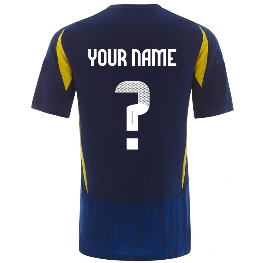 Kids Football Your Name #0 Blue Yellow Away Jersey 2024/25 T-Shirt Nz